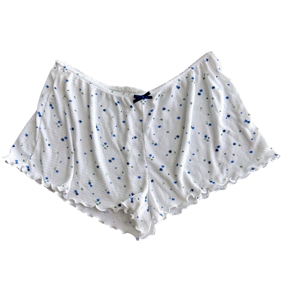 Aeropostale Floral Ribbed Pajama Shorts Coquette Blue White Bow Girlie Size M